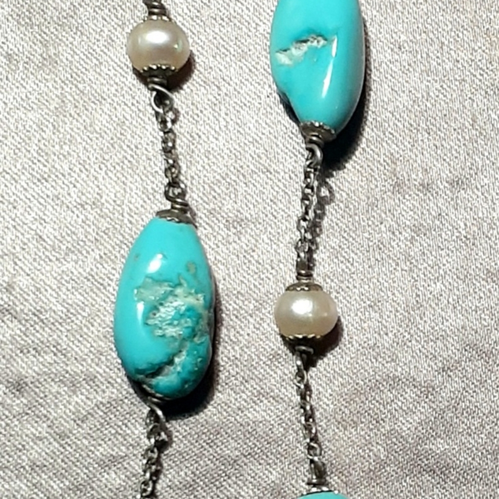 Turquoise & Pearl earrings - Picture 6 of 6